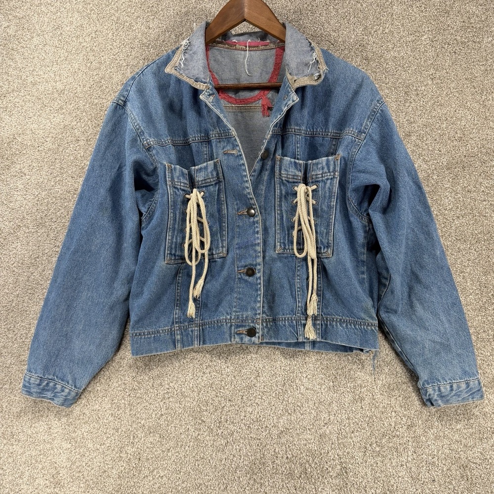 Thrashed Lace Up‎ Denim Jacket Avant Garde Boho Trucker Cowgirl S/M